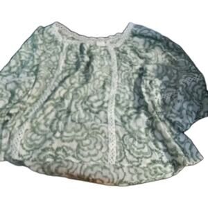 Zac And Rachel Peasant Blouse Sz.Xl Green Floral 3/4 Sleeve Boho Cottage